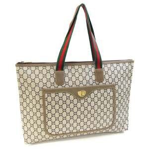 Gucci Tote Bag, Plus, Beige Brown Leather, Old GG Sherry Line Shoulder Style,...